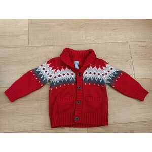 Baby Gap Toddler Red 3t Fair Isle Christmas Sweater Cardigan holiday